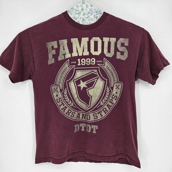 Vintage Famous Stars and Straps Shirt Mens XL Maroon Gold Y2K Style Faded - Picture 1 of 11